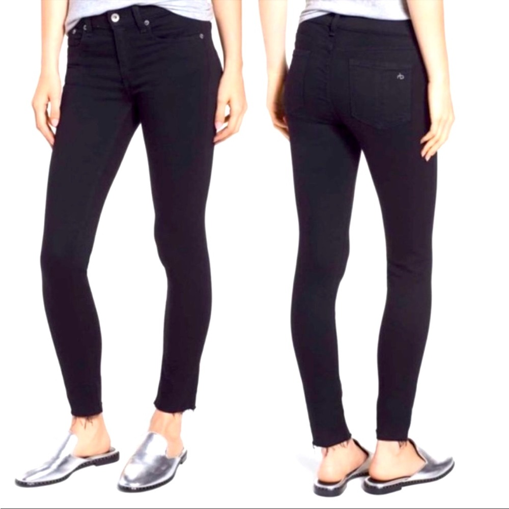 Rag & Bone Ankle Skinny Jeans Black Raw Hem Size 26